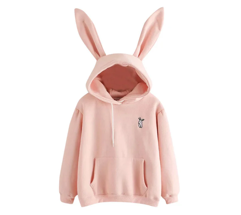 

Female Hoodie Rabbit Embroidery Long Sleeve Hooded Blouse Pullover for Women Y2k Kawaii Clothes Harajuku Cute