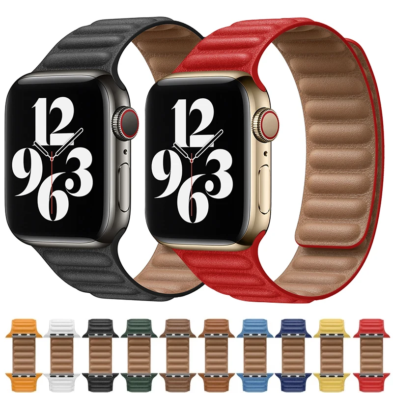 

Leather Link strap For Apple watch band 44mm 40mm 38mm 42mm watchabnd original Magnetic Loop bracelet iWatch seires 3 5 4 6 SE