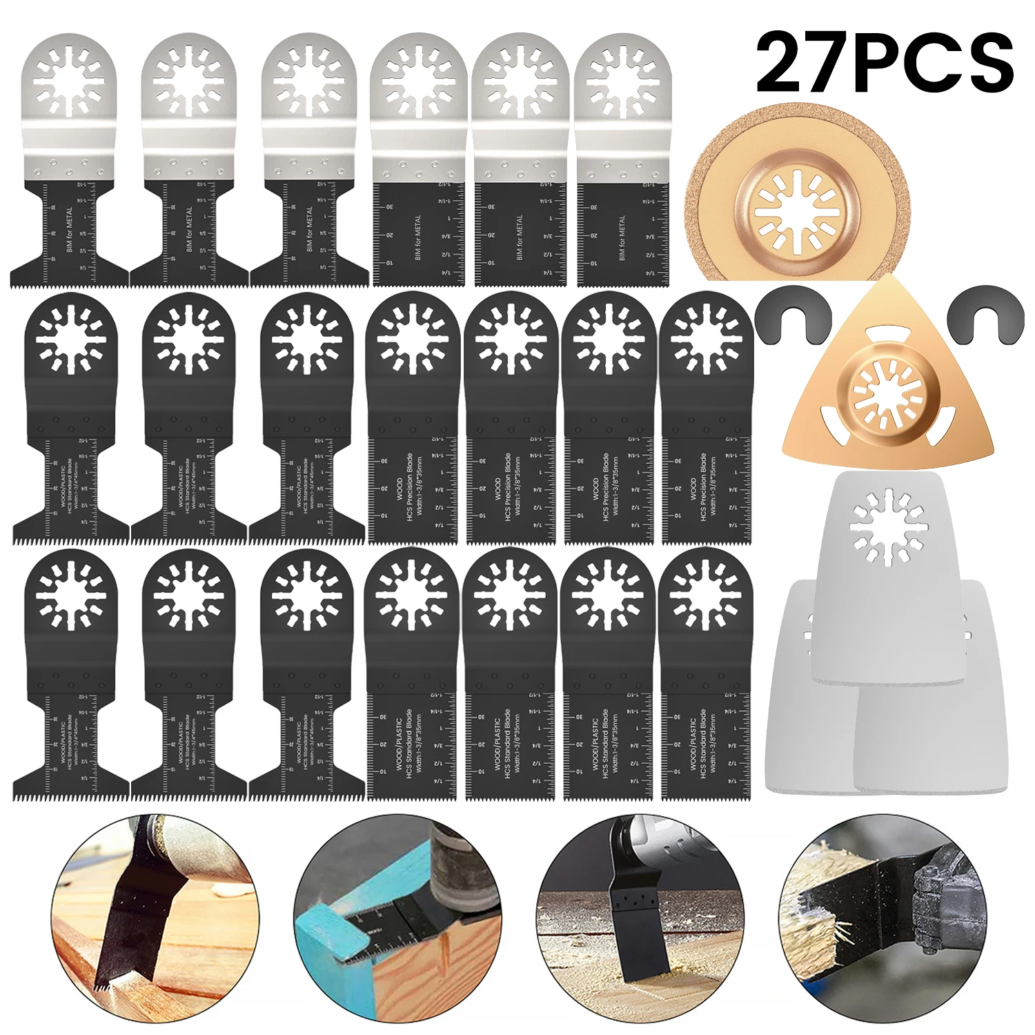 

27pcs Universal Oscillating Multitool Saw Blade Multi-Function Precision Cutting Wood Saw Blades Woodworking Cutter Power Tools