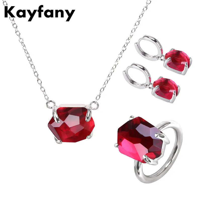 

Silver Ring Earrings Necklace Jewelry Set Candy Style 9 Kinds Of Color Crystal Jewelry For Women Fashion Gift