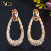 pera luxury mirco pave champagne cubic zirconia duibai gold long big round drop earrings jewelry for women gift e408