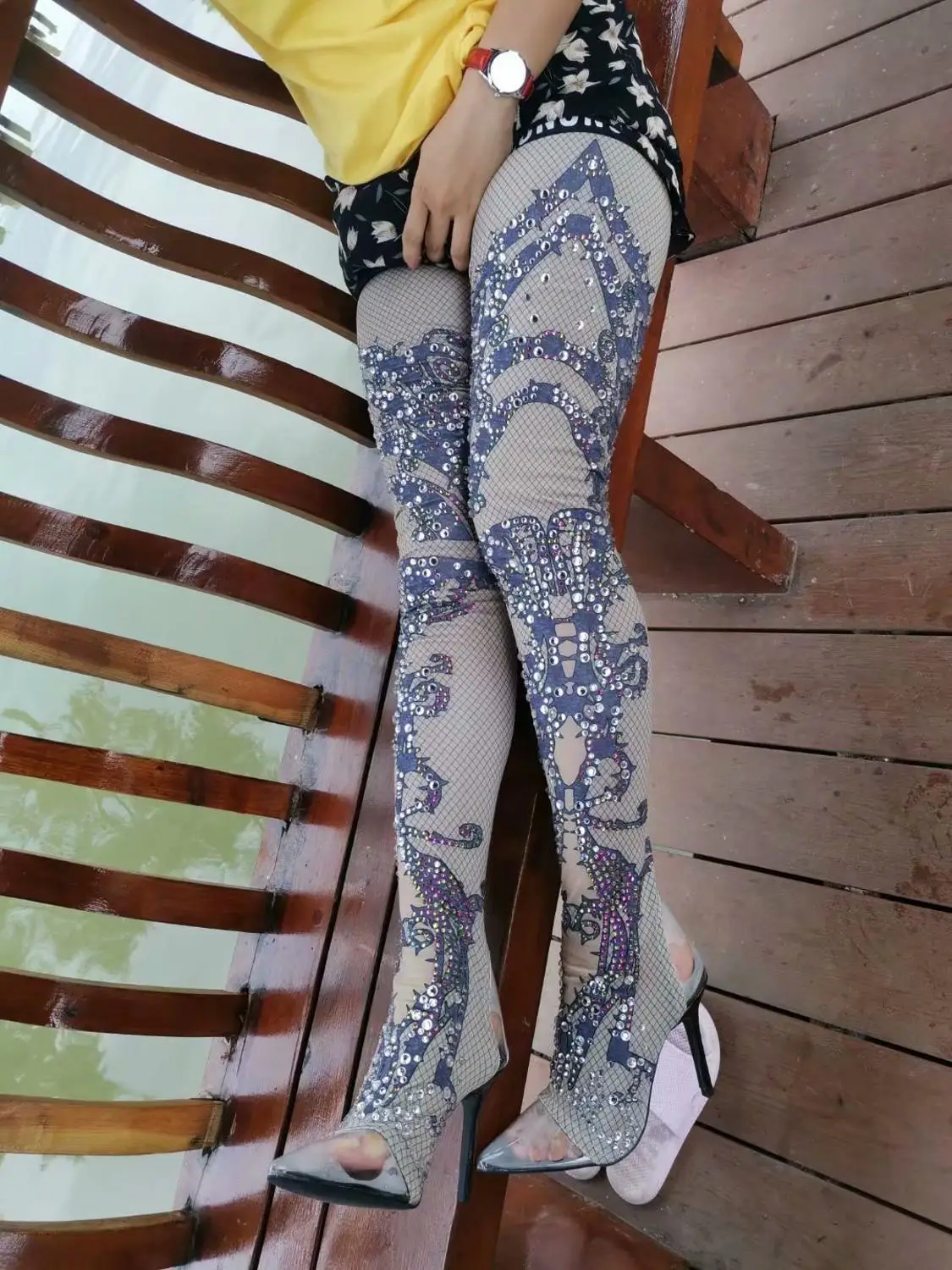 Style 11 Emma king/роскошные сапоги выше колена с украшением в виде кристаллов; сезон осень-зима; женские сапоги на высоком каблуке с заклепками, заклепками и ремешком - Цвет: Style 11