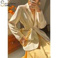 women coat feme blazer suit 2021 spring summer new indi fashion romantic elegant slim fit notched collar single button pleats