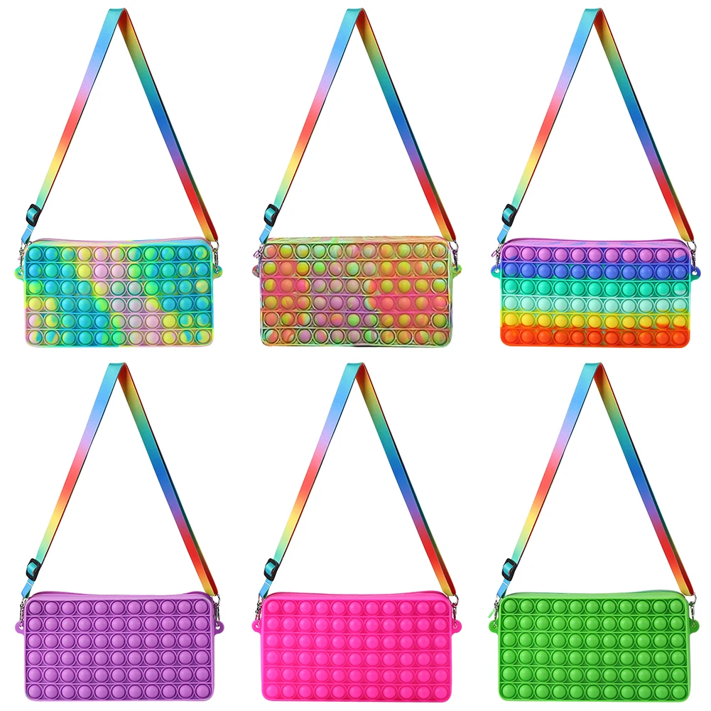 

Rainbow Pencil Case Silicone Push Bubble Finger Fidget Toys Children Stress Reliever Toys for Adult Children Anti-Stress Toys