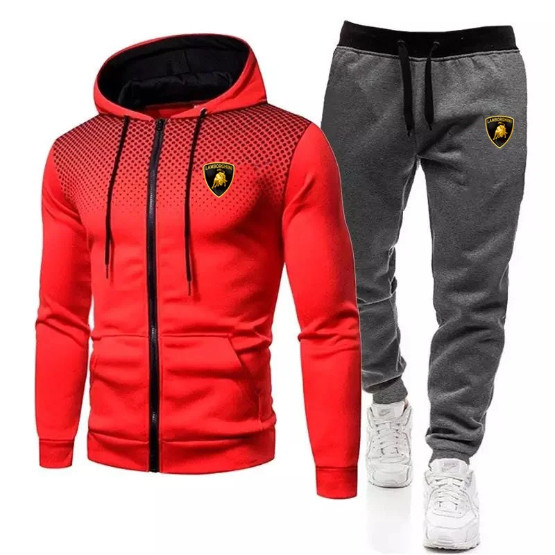 

Lamborghini Sweater Men 2 Sportswear Hoodies + Pants Zipper Jacket Casual Wear