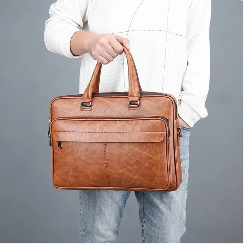 

Messenger Computer Bag Man 14-inch Leather Laptop Briefcase Handbag Single Shoulder Bolso Bags Bandolera Hombre Sac Homme