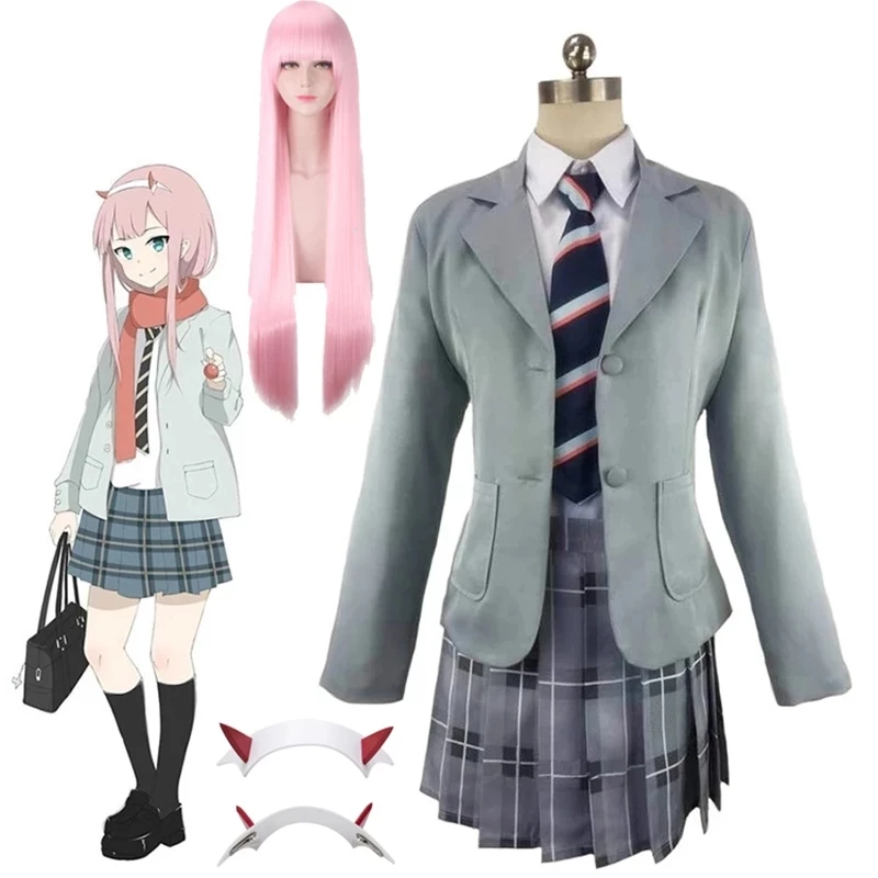 

DARLING in the FRANXX Halloween Party Costume High School Japanese Anime Uniform Number 002 Cosplay Wig
