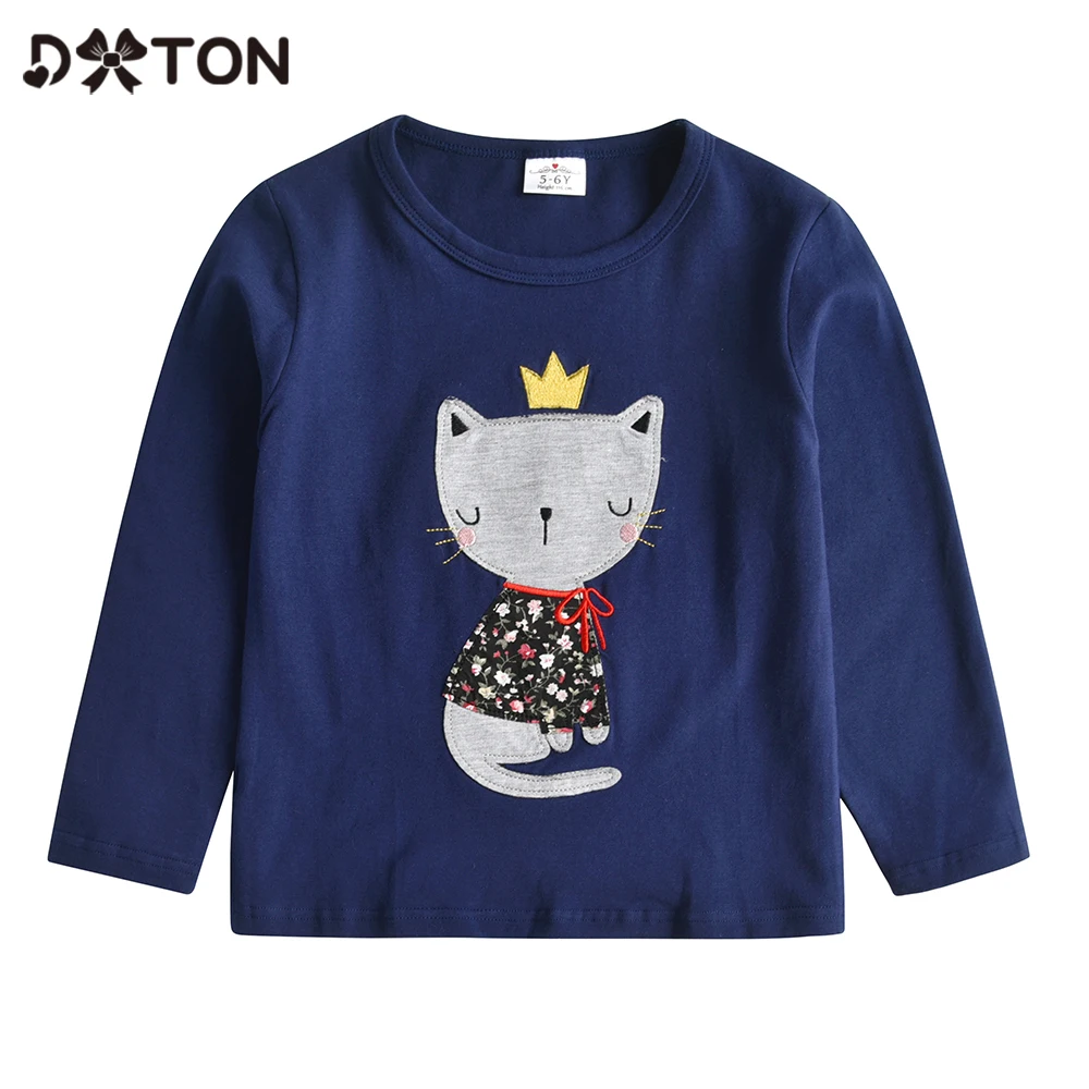 

Детская зимняя хлопковая футболка с длинным рукавом и рисунком кошки