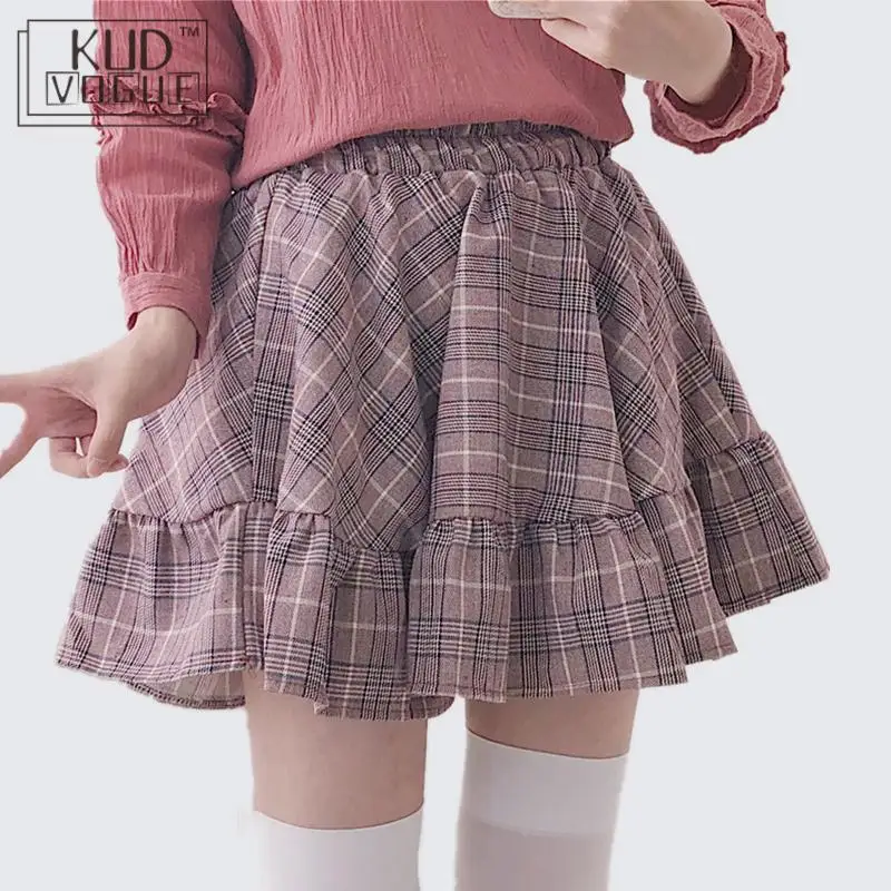 Японская юбка Харадзюку Весенняя женская мини в клетку Ulzzang Kawaii Лолита