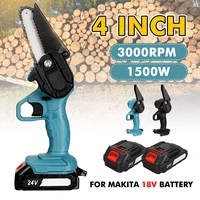 4 inch 1500w electric chainsaw with 2 batteries cordless chain saw garden power tool woodworking cutter for makita 18v battery