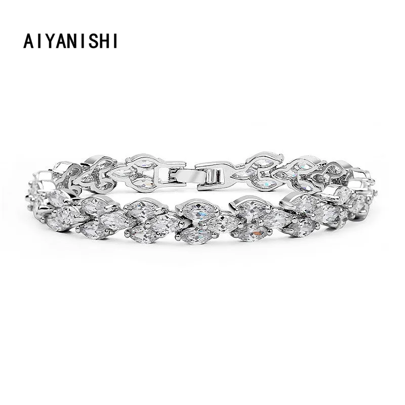 

Женский браслет AIYANISHI, браслет из 18-каратного золота 9,5 мм с фианитом и сапфировым стеклом