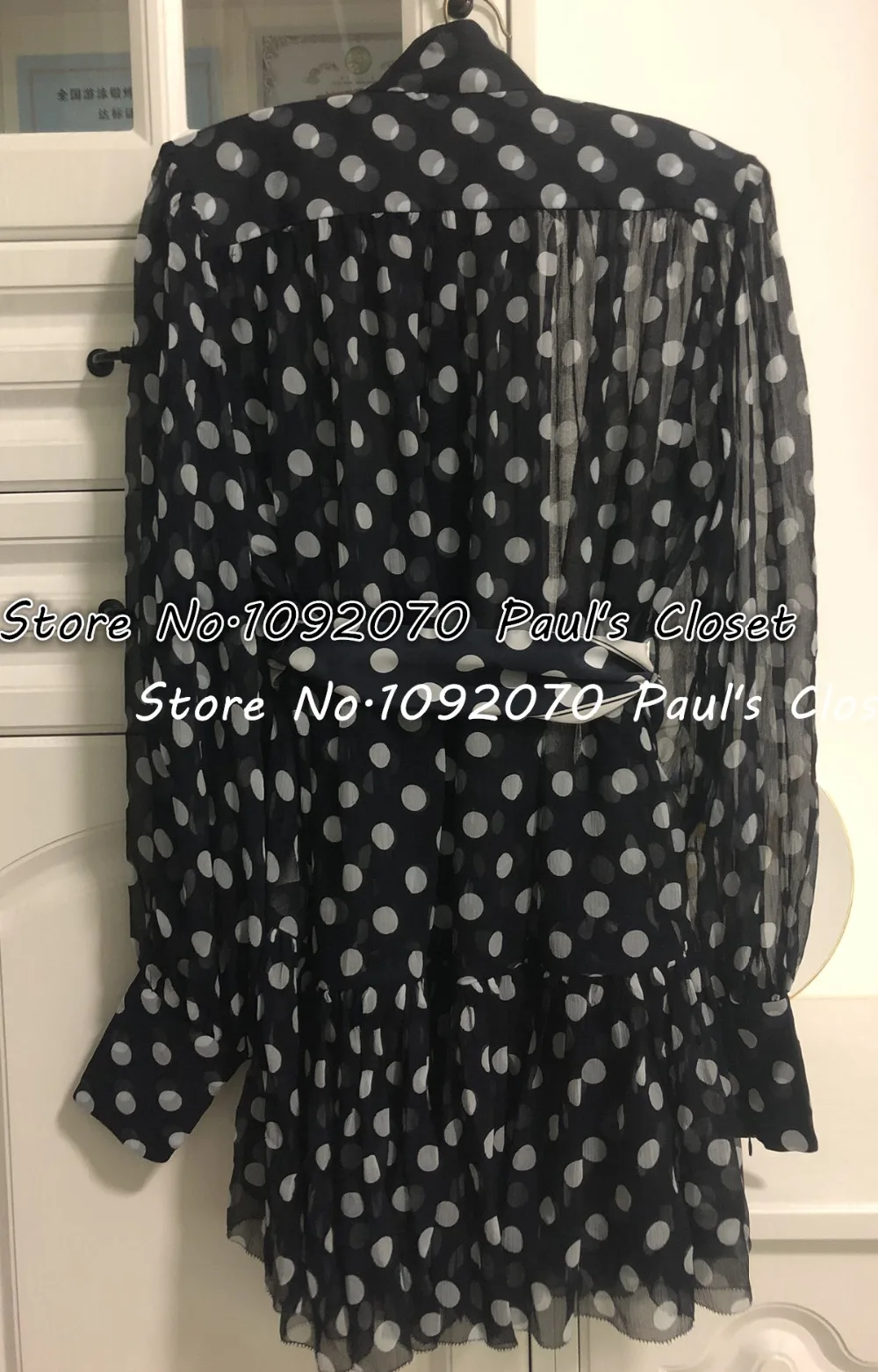 Women High collar Midnignt Dot Spot Print Silk Mini Dress
