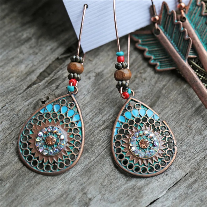 2020 New Ethnic Beads Drop Earrings Set For Women 6Pcs/Set Fearther Acrylic Metal Wood Dangle Earring Vintage Jewelry | Украшения и