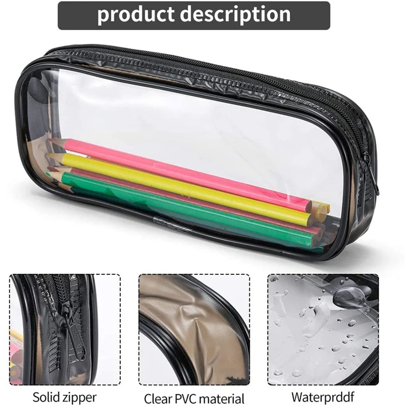 8 Pieces Clear PVC Pen Pencil Case with Zipper Portable Transparent Bag Makeup Pouch | Канцтовары для офиса и дома