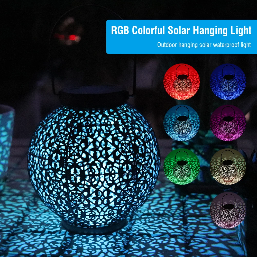 

Цветная (RGB) светодиодный Подвесная лампа с питанием от солнечной энернии открытый Водонепроницаемый Солнечный Фонари Ретро полые огни для ...