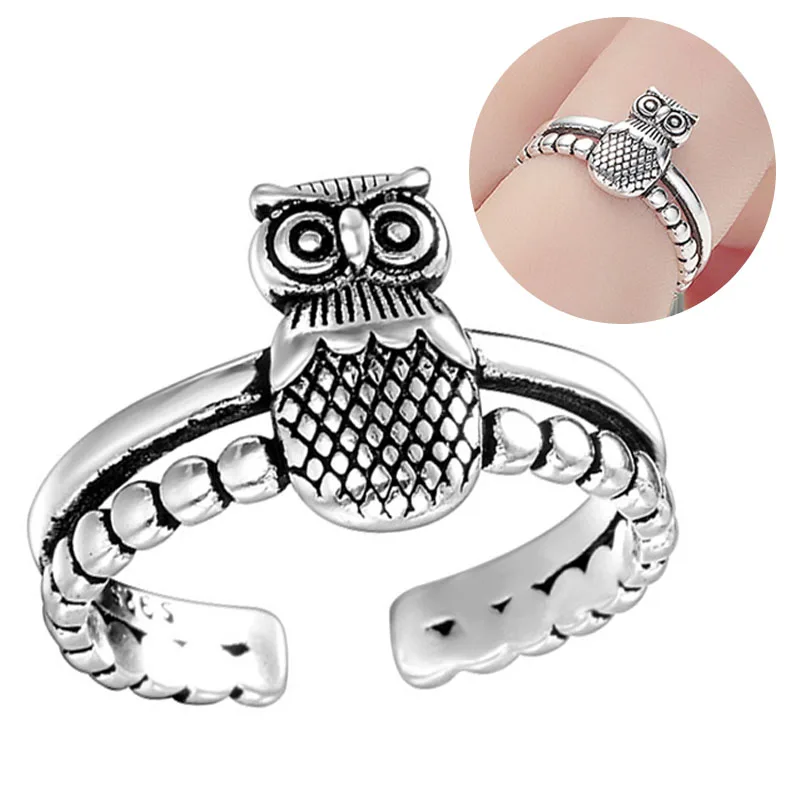 

Retro Owl Animal Female Adjustable Opening Copper Ring Vintage Ancient Silver Color for Women Party Jewelry Accessories