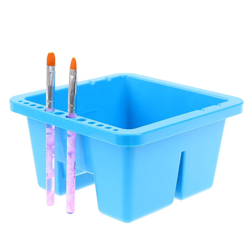 

Blue Double Compartment 12 Hole Multi-Function Plastic Brush Washer Box Easy Cleaning Drying For Acrylic & Watercolor Painting