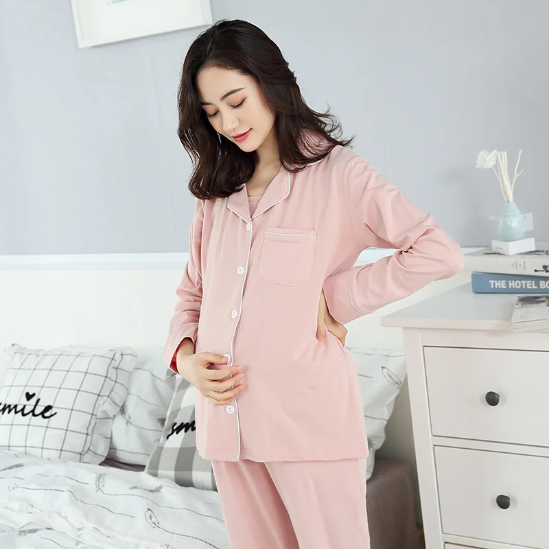 New Women's Thickened Outer Wear Long-sleeved Maternity Clothes Cotton Confinement Clothes Nursing Clothes Maternity Pajamas Set