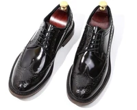 england style black casual shoes patent leather mens shoes high top retro wedding shoes for men lace up brogue men shoes