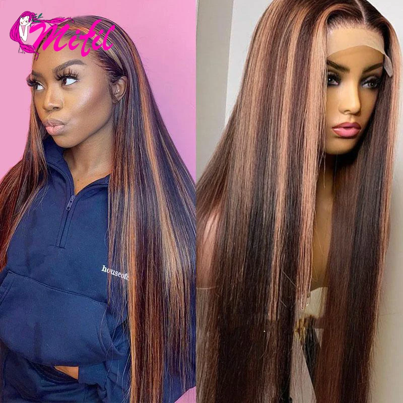

Mifil Hair Silky straight 13x4 Remy Human Hair Wig Hightlight Lace Front Wig Transparent Lace Closure Wig Piano color 32 Inch