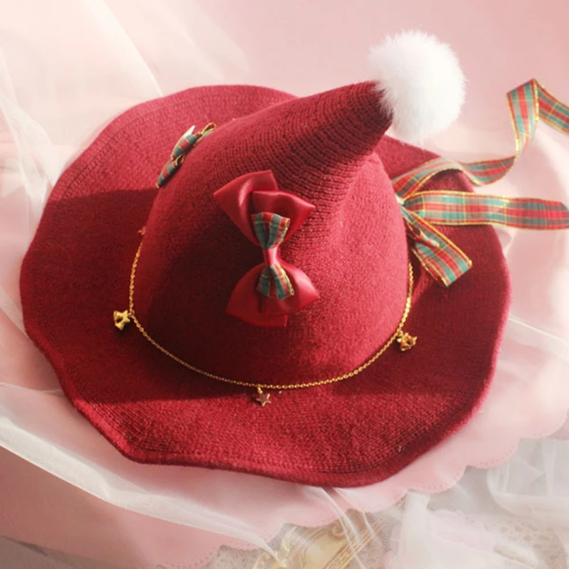 Женская вязаная шапка в стиле &quotЛолита&quot с помпоном из искусственного меха