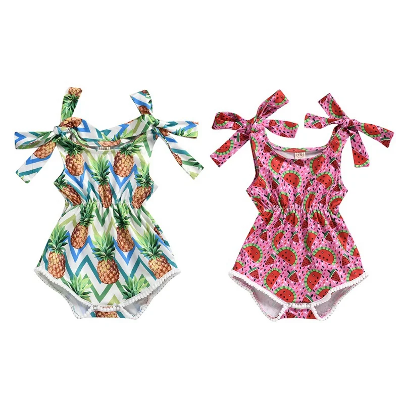 

Summer 2022 Newborn Baby Girl Sling Bodysuit Playsuit Jumpsuit Watermelon Sunsuit Outfit Elastic Waist Clothes 0-18M