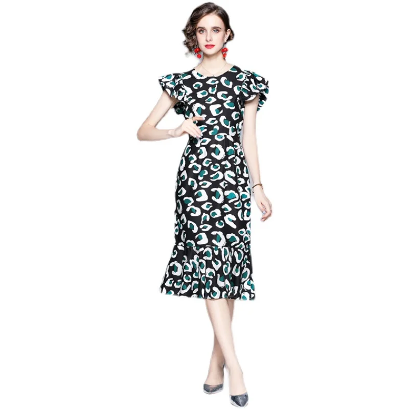 

2021 Summer Vintage Floral Print Party Dress Women O-Neck Midi Dress Elegant Mermaid Dresses