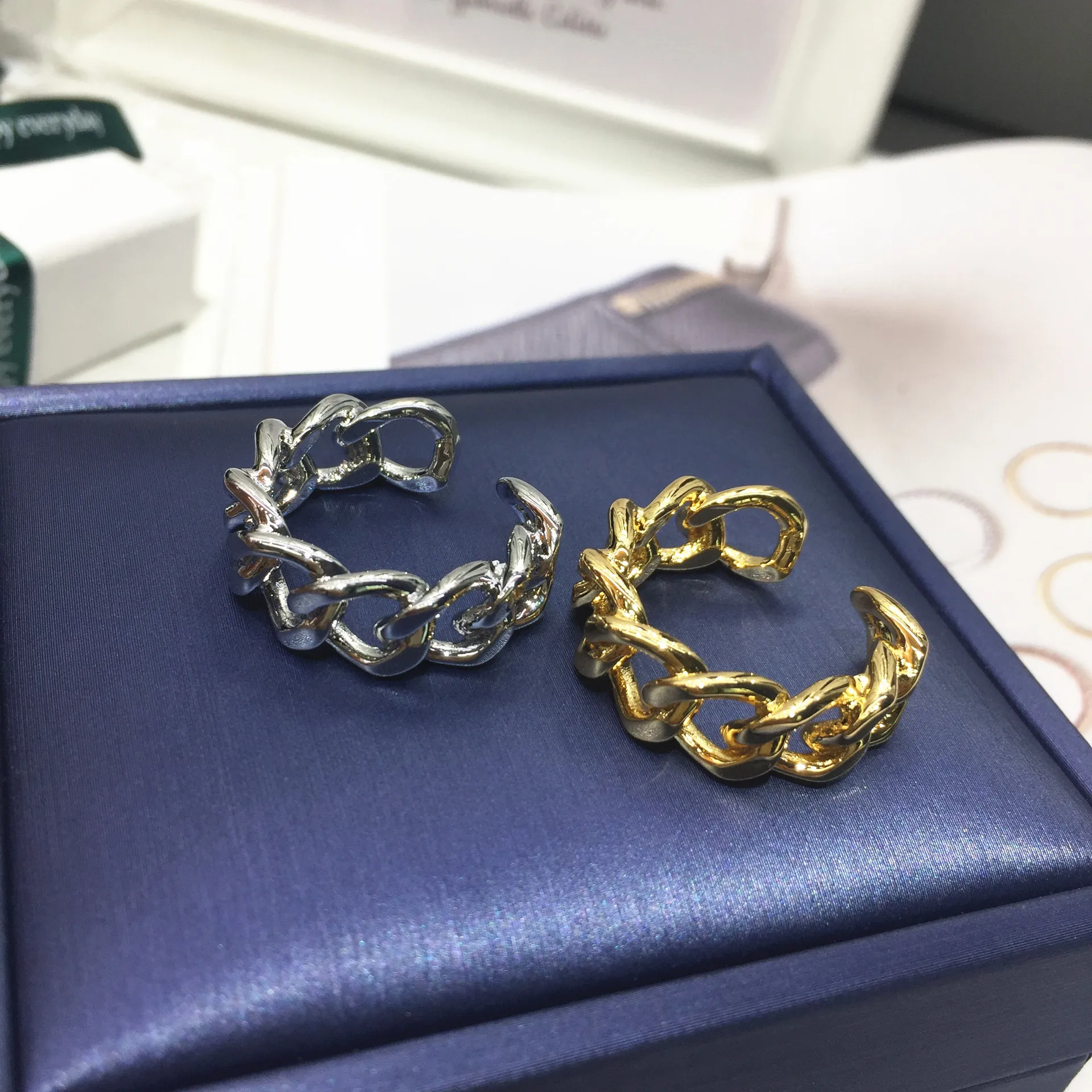 Новинка кольцо-цепочка золотого и серебряного цвета кольца из нержавеющей стали