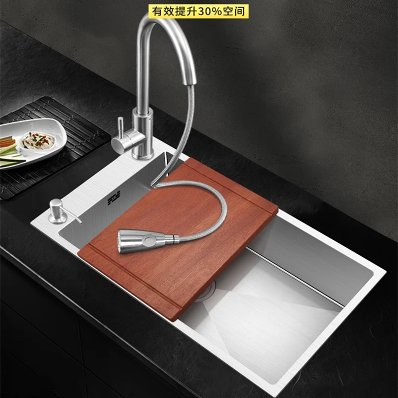 

304 Stainless Steel Kitchen Sink Single Slot with Knife Holder Manual Washing Basin Large Under Counter Vegetable Wash Basin