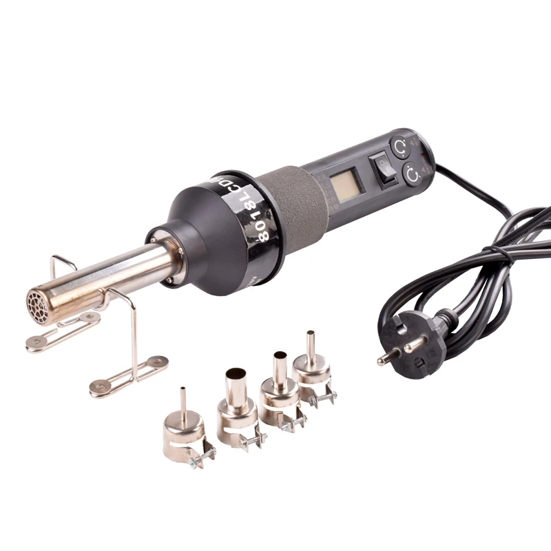 Complete equipment ЕС Plug 220 в 450 Вт Портативный Регулируемый температурный фена ЖК-паяльная станция+ 4 сопла Газовый паяльник - Цвет: Complete equipment