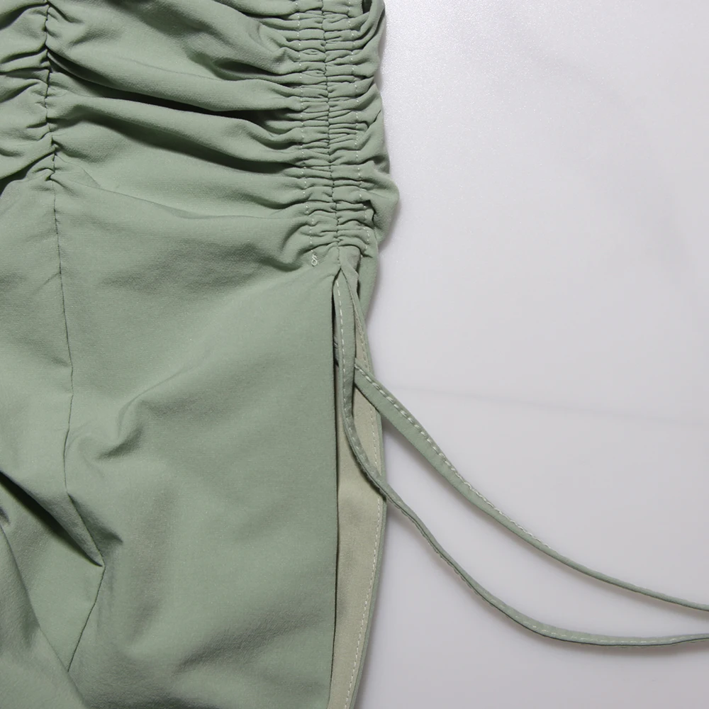 

Fyrneh Summer Dresses for Women Two Piece Set Split Ruched Long Skirts And Backless Crop Top Sexy Outfits