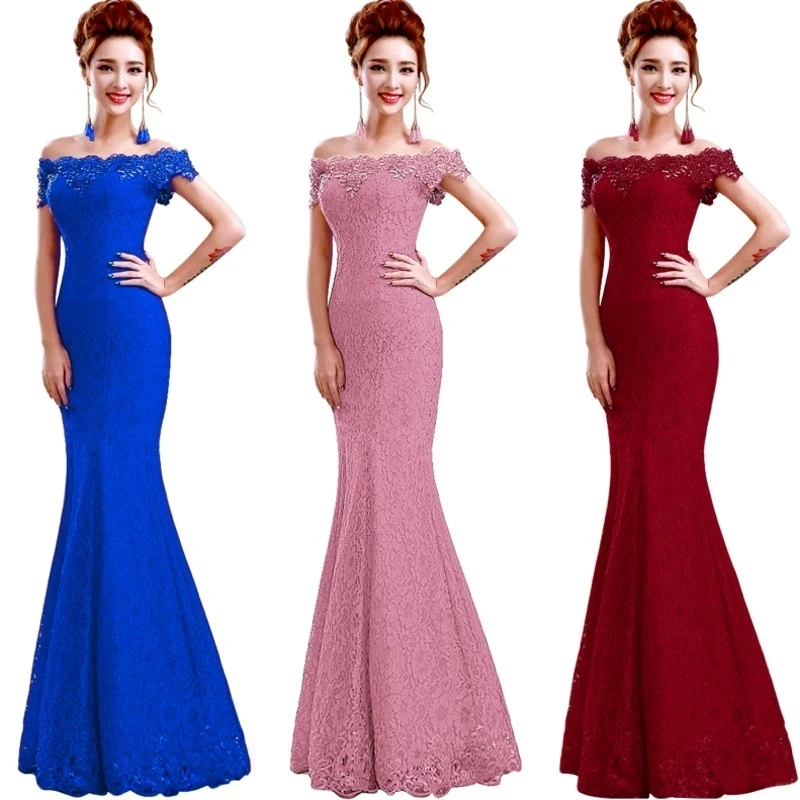 

Clearance SALE Long Dark Red Bridesmaid Dresses Women Mermaid Off Shoulder Luxury Crystal Beaded Sexy Backless Lace-up Back