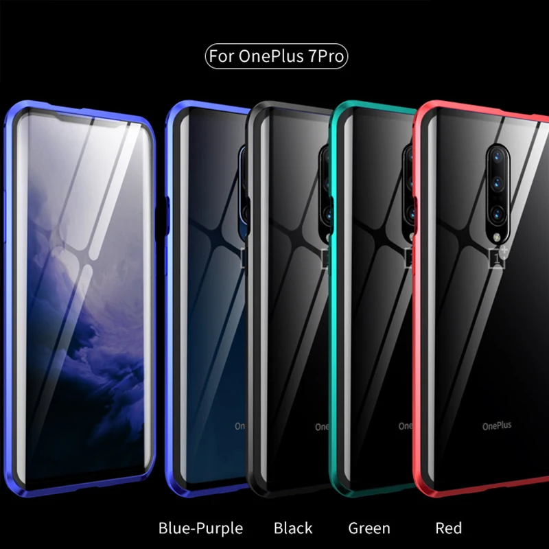 Для One Plus7pro Магнитный адсорбционный металлический чехол для Oneplus 7 7 Pro Роскошный 360 Полный чехол Передняя Задняя крышка из закаленного стекла двойная крышка