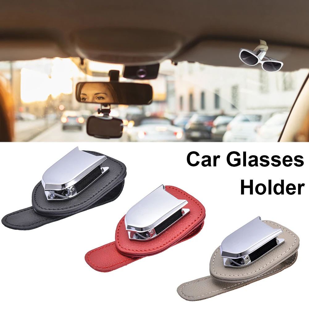 

Leather Car Glasses Holder Case Fastener Clip Sun Visor Sunglasses Holder Sunshade Sunglasses Mount Support Ticket Organizer