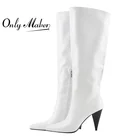 Женские ботинки на высоком каблуке Onlymaker с острым носком и боковой молнией, модные ботинки из искусственной кожи, зимние модные ботинки