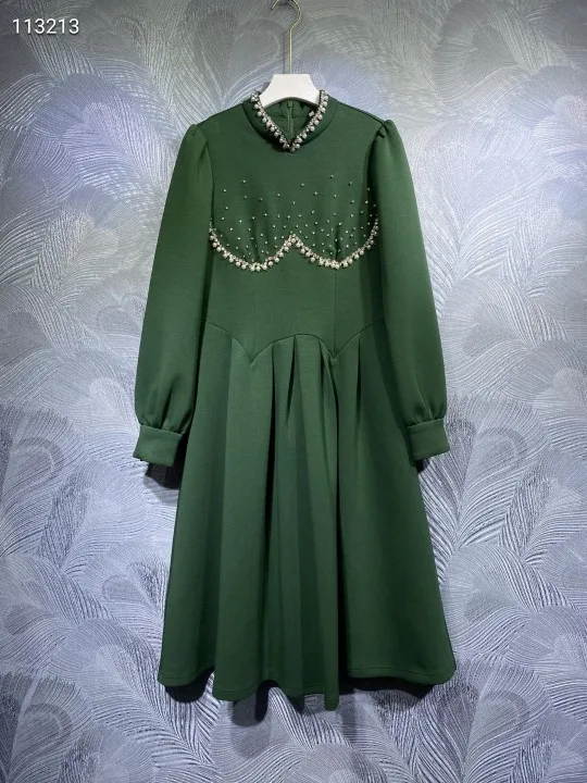 

2021 Embroidered Flares Zipper Solid Dresses Dress Elegant Dress for Women Willon Green Dress Dresses Women