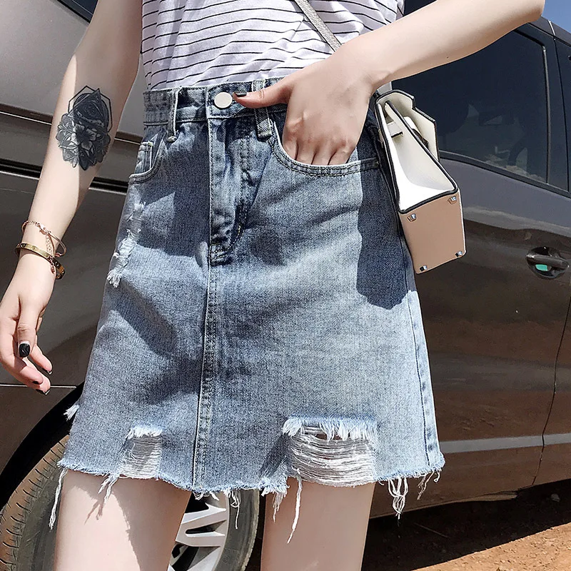 

Женская джинсовая юбка на молнии, однотонная облегающая трапециевидная юбка с карманами, завышенной талией и пуговицами, лето 2021