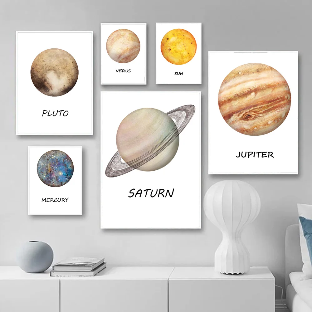 

The Solar Syetem Wall Art Painting Ten Planet Canvas Poster Print Saturn Earth Picture Nordic Room Decoration
