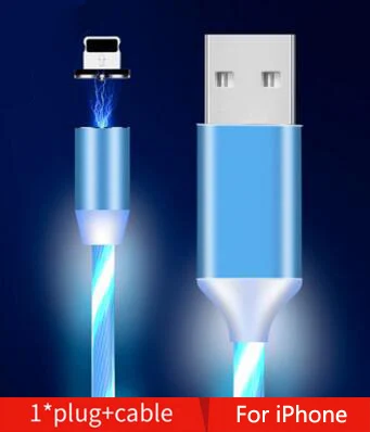 For iphone Blue Автомобильный светодиодный светящийся Магнитный usb-кабель для зарядки, зарядный кабель для peugeot 308 kia sorento rav4 hyundai ix25 mitsubishi asx - Цвет: For iphone Blue