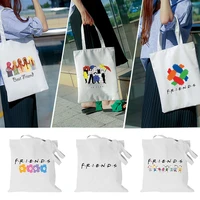 womens shopping bags grocery reusable handbags large capacity tote bag travel friends print pattern canvas shoulder bags