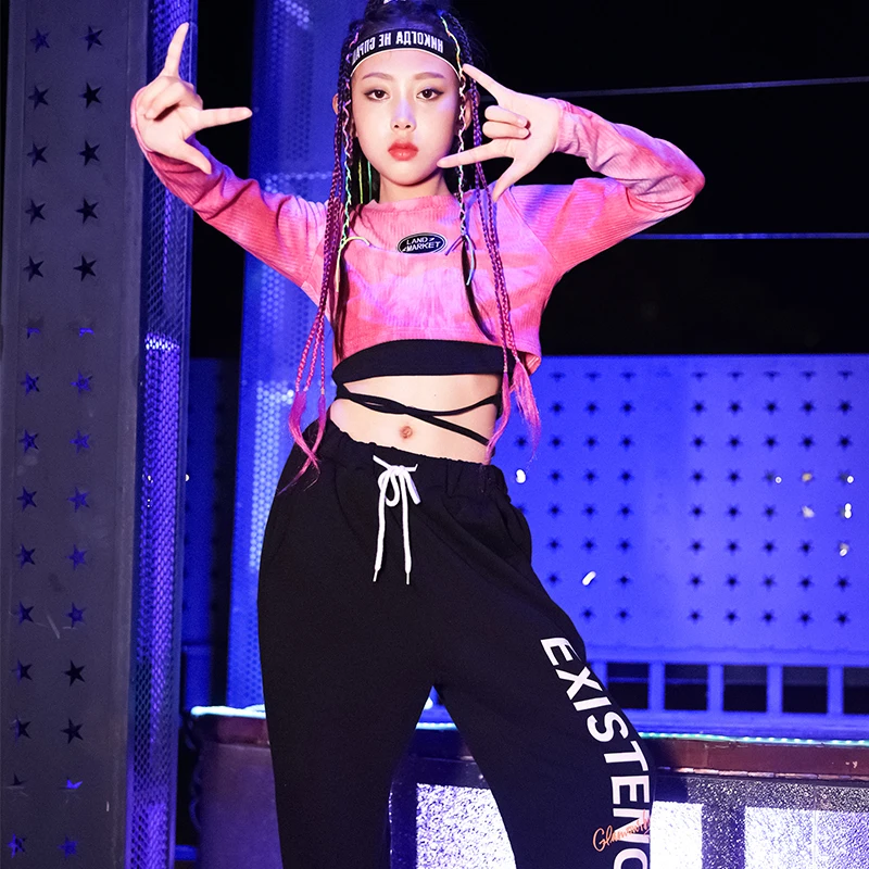 

Hip Hop Dance Costumes For Kids Girls Long Sleeved Hiphop Pants Streetwear Jazz Performance Costumes Stage Rave Clothes DN10188