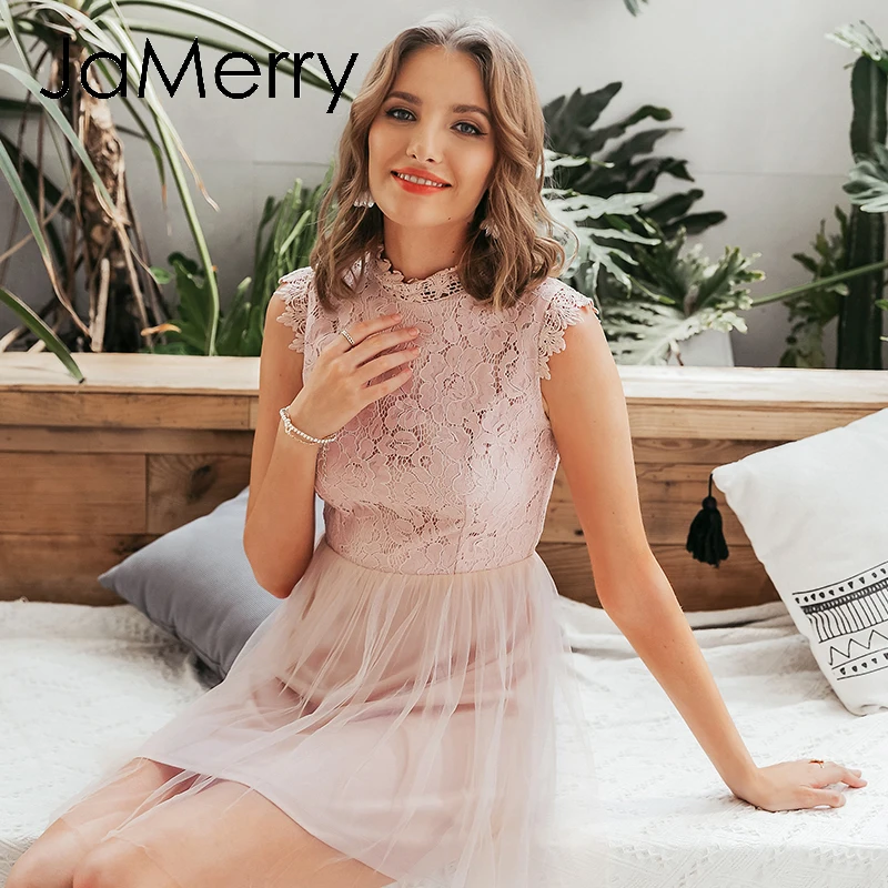 Женское кружевное платье без рукавов JaMerry черные короткие вечерние платья с