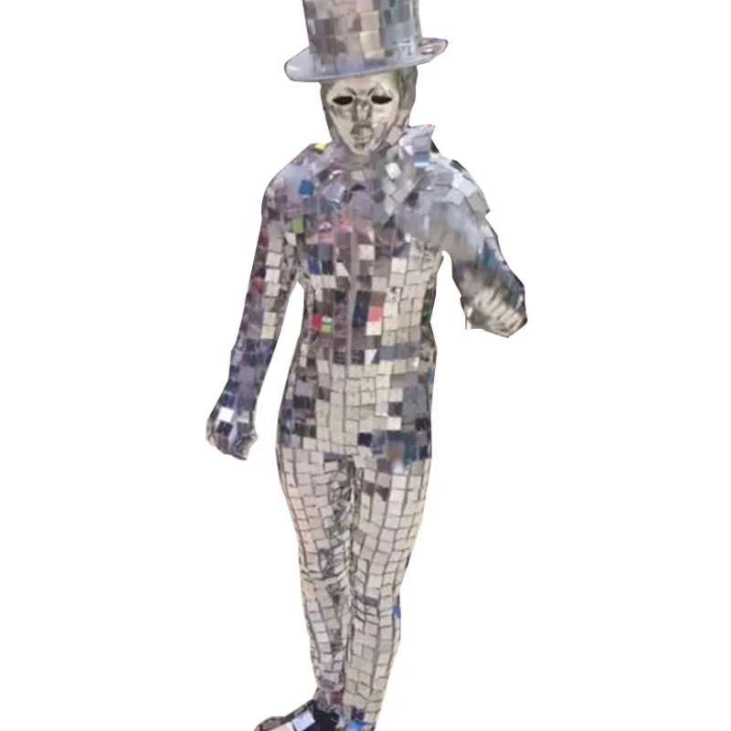 

Mirror Men'S Jumpsuit Hat Gloves Mask Stage Costumes Festival Outfit Men Rave Clothes Nightclub Party Performance Wear DN5100