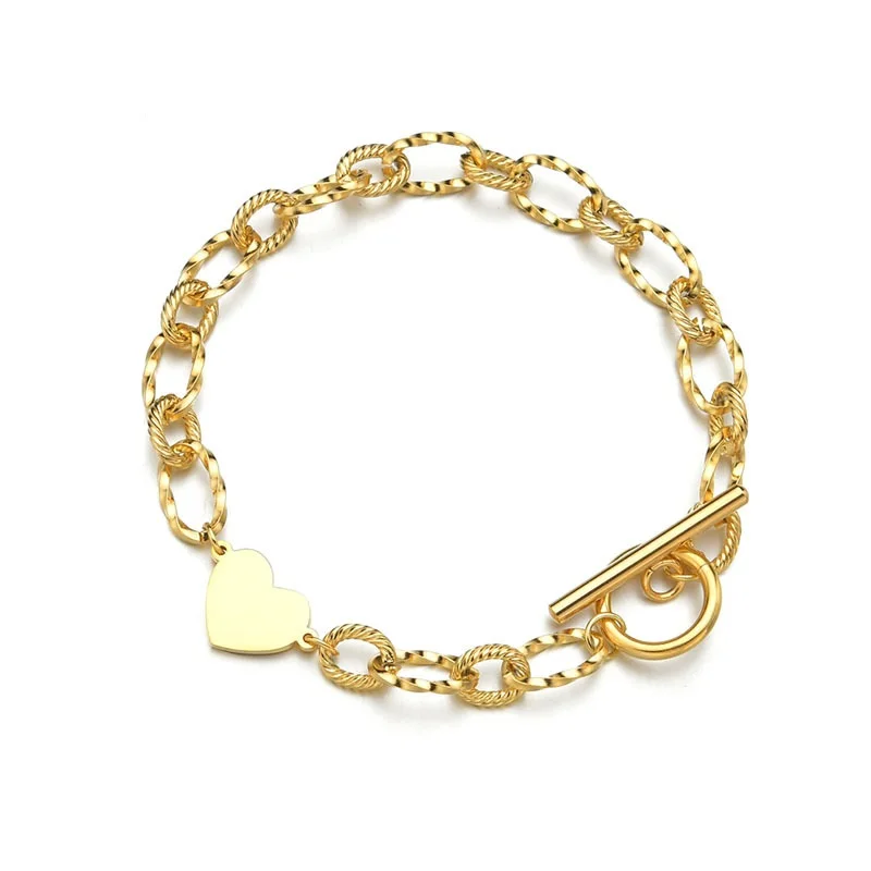 

Trendy Fashion Style Stainless Steel Love Heart Round Adjustable Bracelet Female Niche Light Luxury Hand Accessories