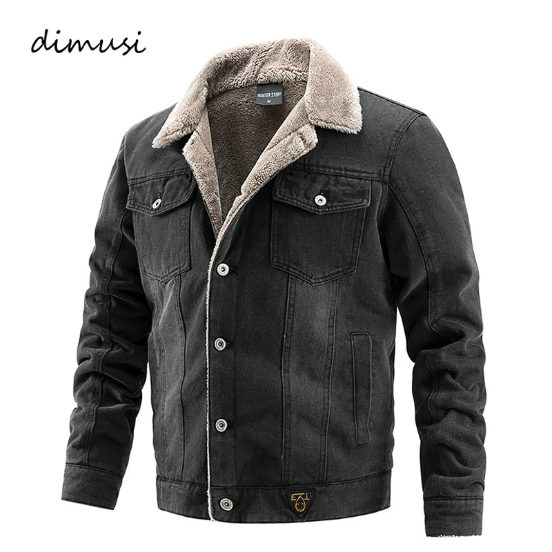 

DIMUSI Winer Mens Denim Jacket Trendy Fashion Fleece Warm Denim Jacket Male Bomber Windbreaker Cowboy Coats Clothing