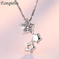 fanqieliu real 925 sterling silver chain jewelry girl gift crystals 3pcs star pedant necklace for women fql21139