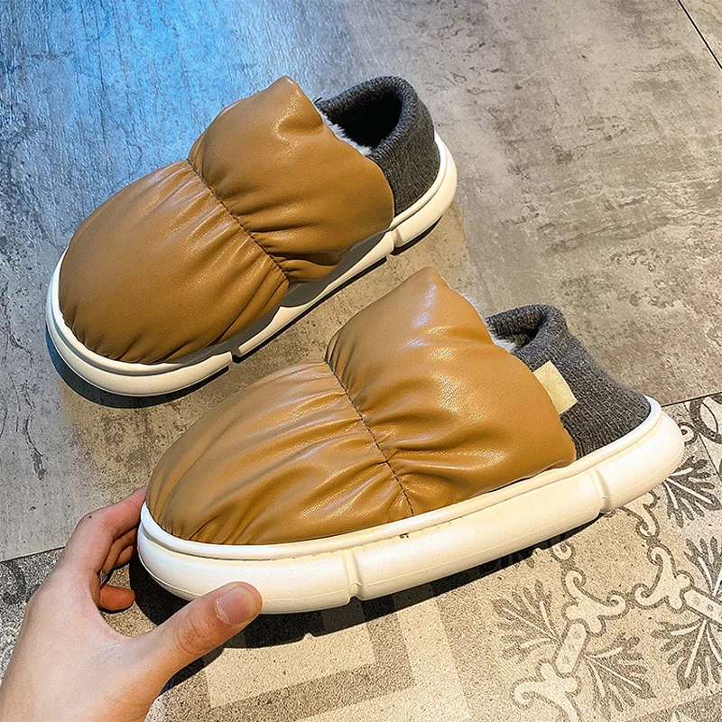 

2021 Winter Toast Women Slippers Warm Indoor Thick Sole Men Home Shoes Plush Dual Purpose Shoe Light Outside Slippers