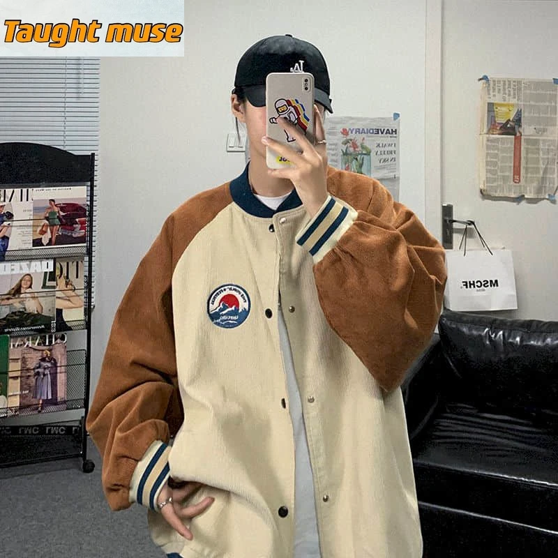 

Baseball uniform men's character contrast color sewing loose casual jacket autumn trend Korean coat jackets men clothing