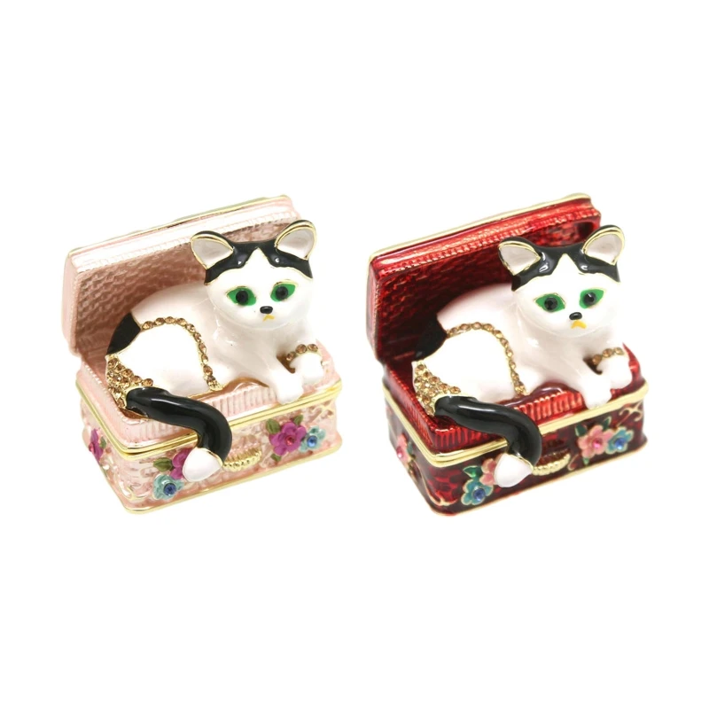 مصغرة فريدة من نوعها هريرة الديكور صندوق المينا رسمت باليد القط في الكنز الصدر حلية صندوق القط تمثال التماثيل الهدايا