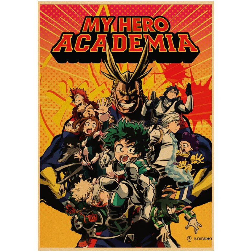 Плакат с мотивом аниме Моя геройская Академия винтажная крафт-бумага высокое